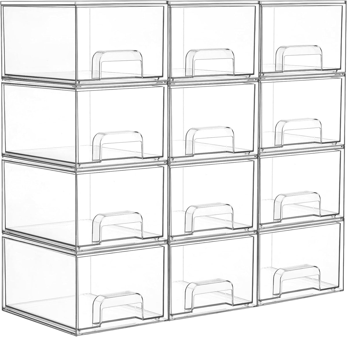 Small Clear Stackable Storage Drawers,Acrylic Bathroom Makeup Organizer,Plastic Storage Bins for Vanity, Undersink, Kitchen Cabinets, Pantry, Home Organization
