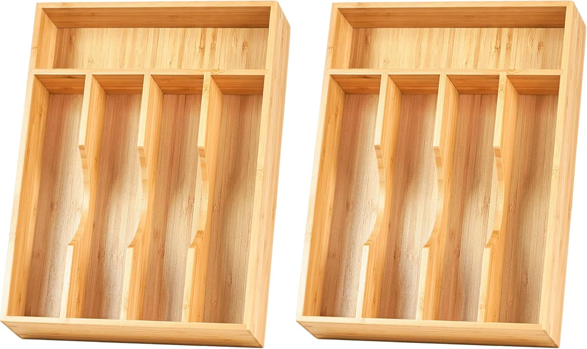 Bamboo Kitchen Drawer Organizer, 7 Inch Silverware Utensils Tray Holder for Small Drawer, Wood Caddy for Flatware Cutlery Knives
