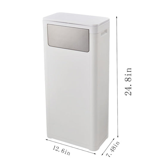 Bathroom Trash Can with Lid,Skinny 6 Gallon,White