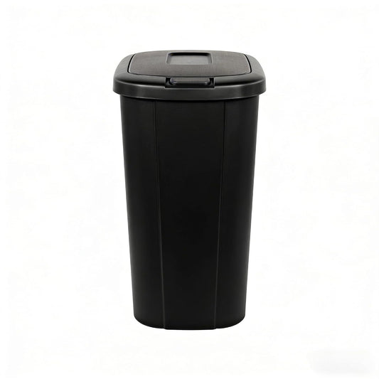 13.3 Gallon Trash Can, Touch Top Push Button Lid, Black Durable Plastic
