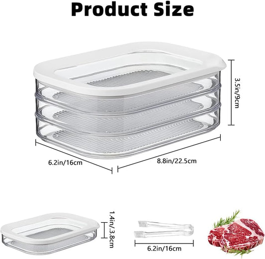 Deli Meat Container For Fridge With 2PCS Plastic Tongs, 3-Layer Deli Containers with Lids,Transparent Stackable Cold Cuts Storage Containers for Meats Cold Cuts Cheese, BPA Free
