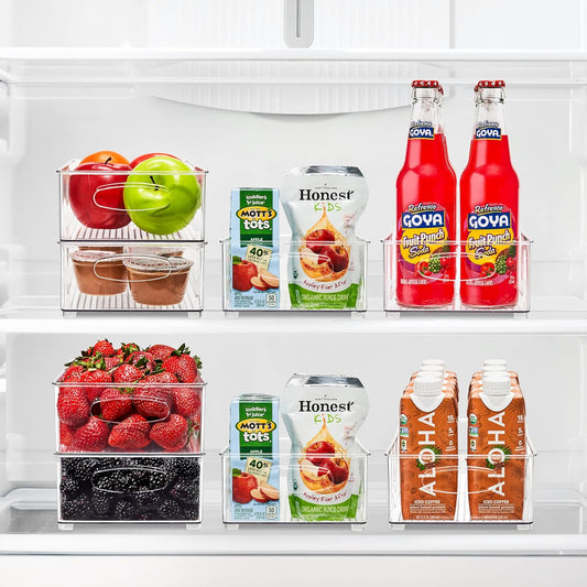 Stackable Refrigerator Organizer Bins - Clear Storage Bins for Kitchen Pantry, Freezer & Fridge Organization - Food Organizing Plastic Containers with Handles for Countertops & Drawers