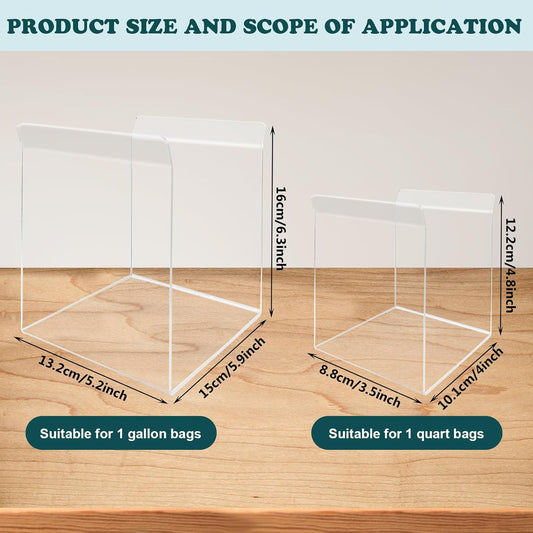 Ziplock Bag Holder, 2 Pack Acrylic Baggy Rack Holder for Food Prep, Freezer & Sandwich Bags, Hands-Free Food Storage, Gray