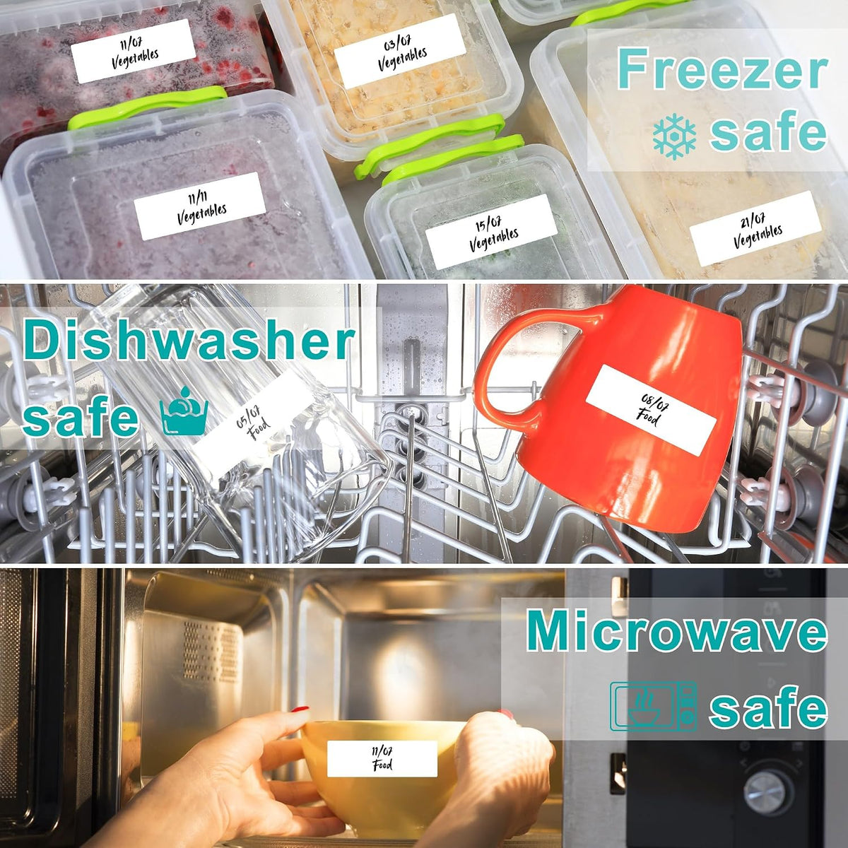 1200 Blank Removable Freezer Labels, Waterproof & Oil Resistant Stickers with Perforation Line, Ideal for Food Containers, Jars, and Pantry Organization (1" x 2")