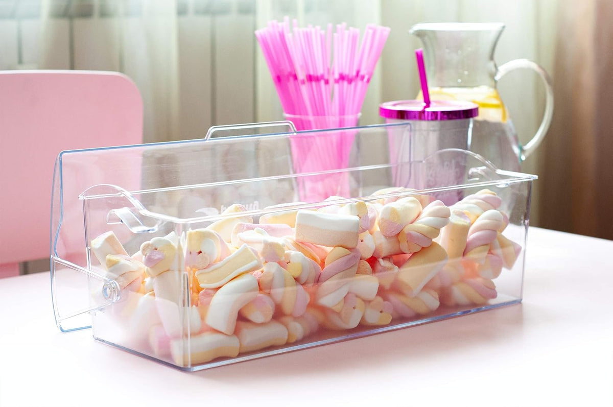 Clear Refrigerator Organizer Bin with Handles — 11 Inch Compact Stackable Fridge and Pantry Storage Container for Snacks, Yogurt, Condiments, Dishwasher Safe, Made in USA