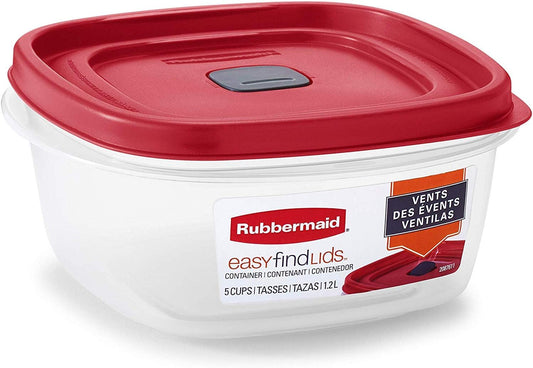 Easy Find Lid Square 5-Cup Food Storage Container (Pack of 3), Red (Vented)