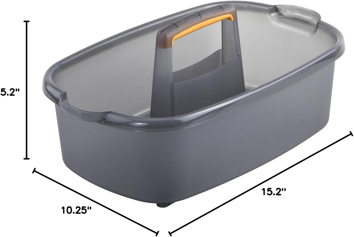 Cleaning Storage Caddy with Handle Plastic Multipurpose Organizer, Rectangle, 1.85-Gallon, Gray