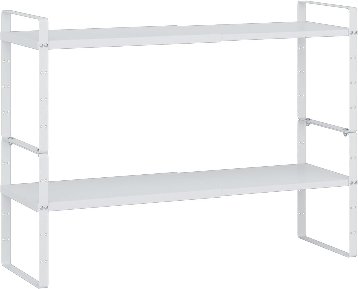 Expandable Cabinet Shelf Organizer Rack, Stackable Kitchen Counter Storage Shelves Stand, Adjustable Height Pantry Shelf Spice Rack(Black-1 Pack, 8.7" D x 15.4-26.8" W x 9.8" H)