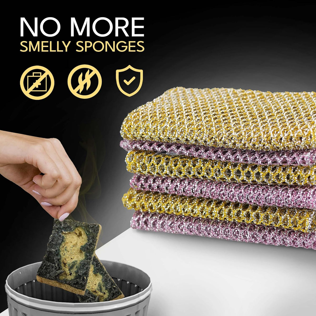 Non-Scratch Dish Scrubbers — Outlasts 7+ Sponges, Stays Odor-Free | Replace Smelly Kitchen Sponges | Non-Absorbent Mesh | Safe on Non-Stick, Cast Iron, Glass | Made in Korea Since 2012