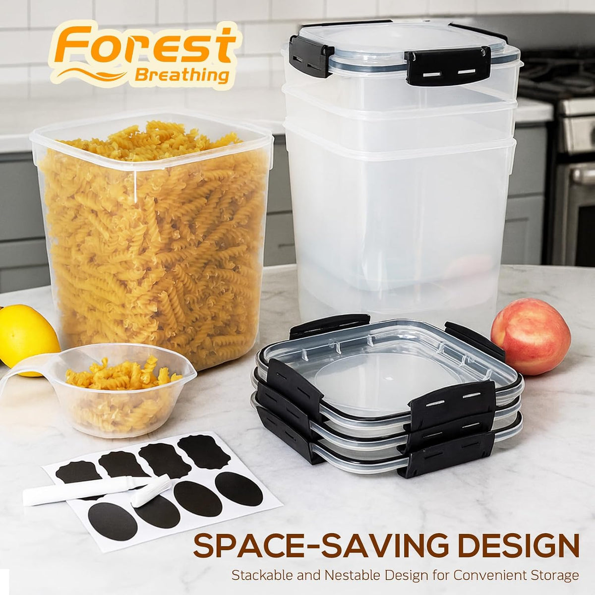 4 Pack 5.3L Thick Flour Sugar Storage Containers for Pantry, Airtight | 179Oz/4.8QT, BPA-Free Plastic, Large Food Storage Containers with Lids for Dry Food, Pasta, Cereal, Rice& Baking Supplies