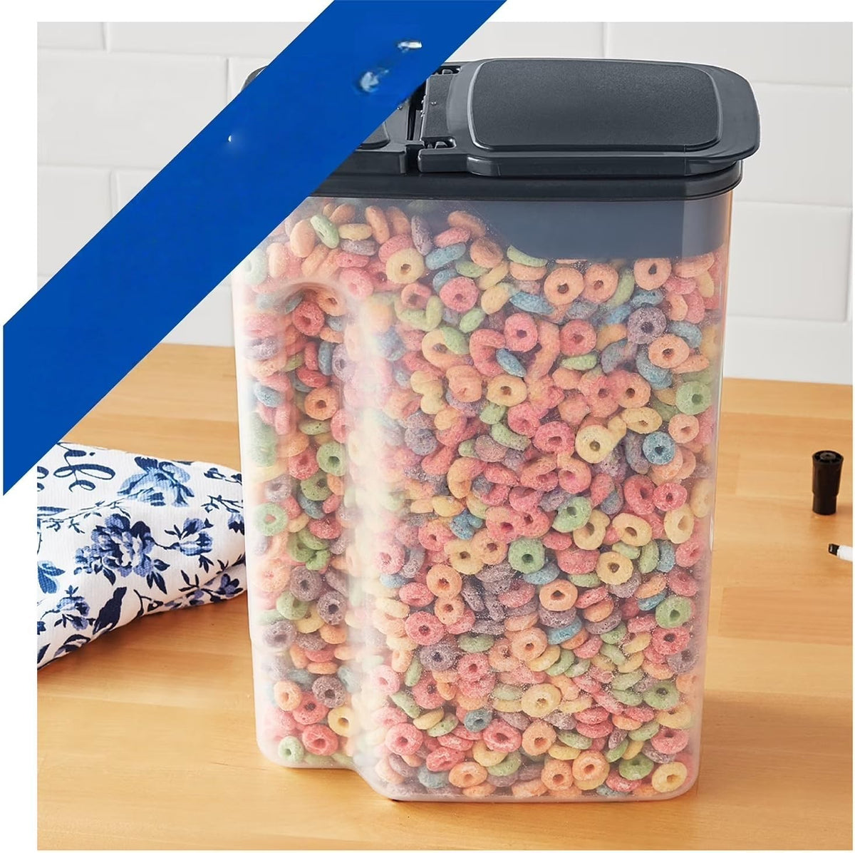 32 Cup Cereal Dispenser with Lid, Airtight BPA-Free Clear Container for Pantry