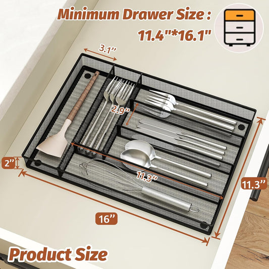 Sedegn Mesh Silverware Tray for Drawers: 6‑Compartment Utensil Organizer