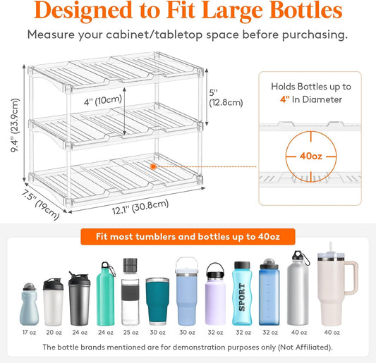 Stackable Water Bottle Organizer, Clear Tumbler Holder for Cabinet