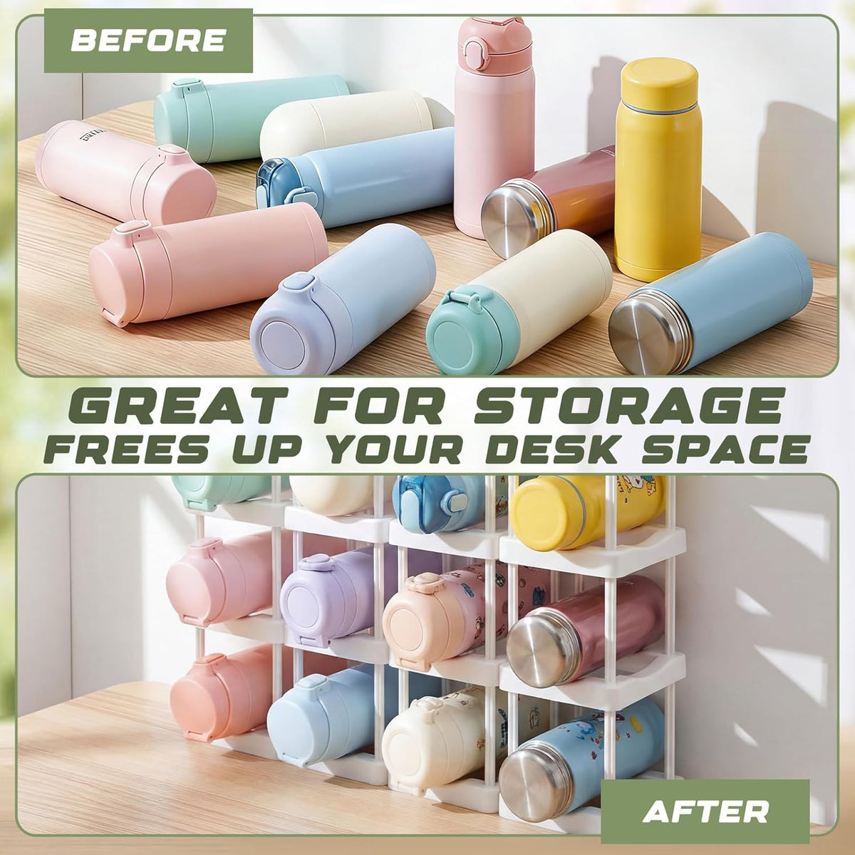 Water Bottle Organizer for Classroom Hydration Station Hold 12 Bottles Back to School Student Cup Water Bottle Holder Stackable ABS Plastic Rack for Office School Classroom Tumbler Storage