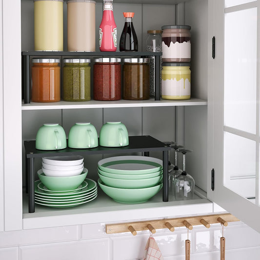 2 Pack Cabinet Organizer Shelf,Bamboo Countertop(Large,Natural) | Kitchen Counter Shelves,Spice Rack Countertop and Cabinet,Cabinet Storage,Counter Organizer,Stackable Shelves
