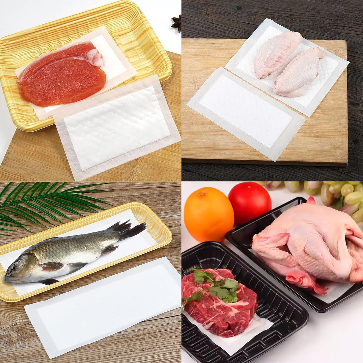 Acrux7 500PCS Meat Absorbent Pads 4x6.3 Inch Meat Soaker Pads for Vacuum Sealer Bags, Fish and Poultry Food Pad Absorbent Soaking Pad for Kitchen and Shop (White)