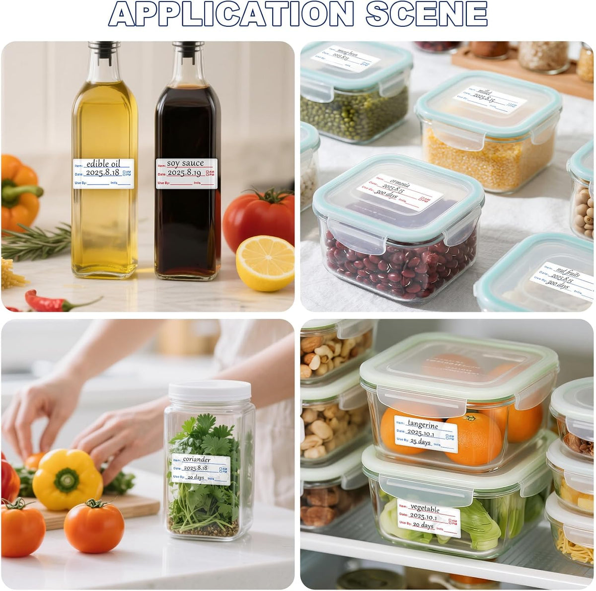 1200 Pieces Removable Food Labels Stickers, 2 Rolls 1x2 Inch | Freezer Labels for Food Containers, No-Residue, Easy Clean, Waterproof & Oil-Resistant Food Labels for Kitchen Restaurants
