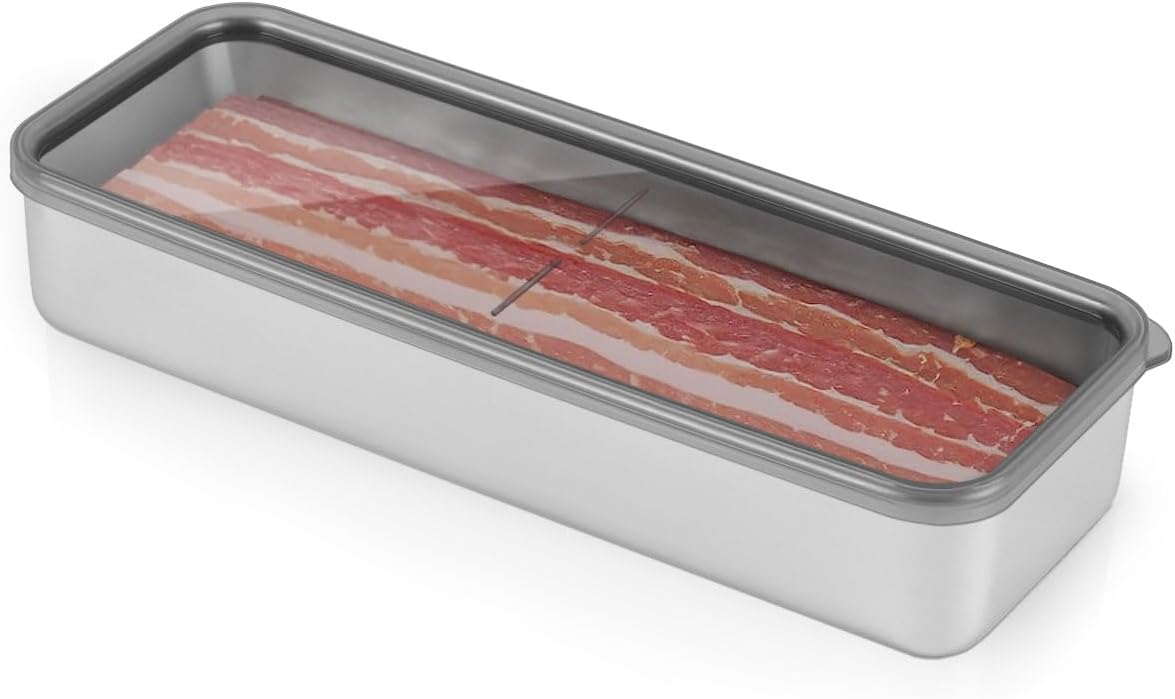 Deli Meat Container for Fridge,Bacon Container for Refrigerator,304SS Airtight Food Storage Container,Stackable Fridge Organizer with Locking Lid (BPA Free)