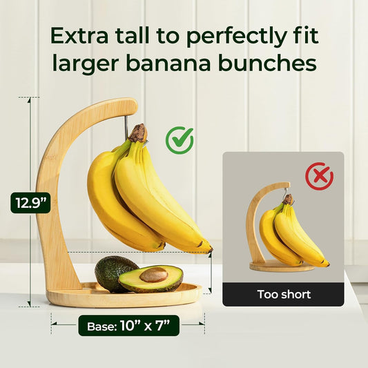 Bamboo Banana Holder with Fruit Tray – 12.9" Extra Tall Stand