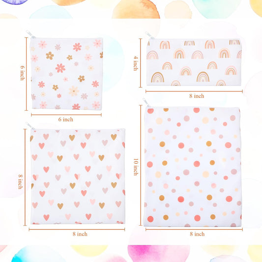 4 Pcs Reusable Snack Bags for Kids, Washable Sandwich Bags,Rainbow
