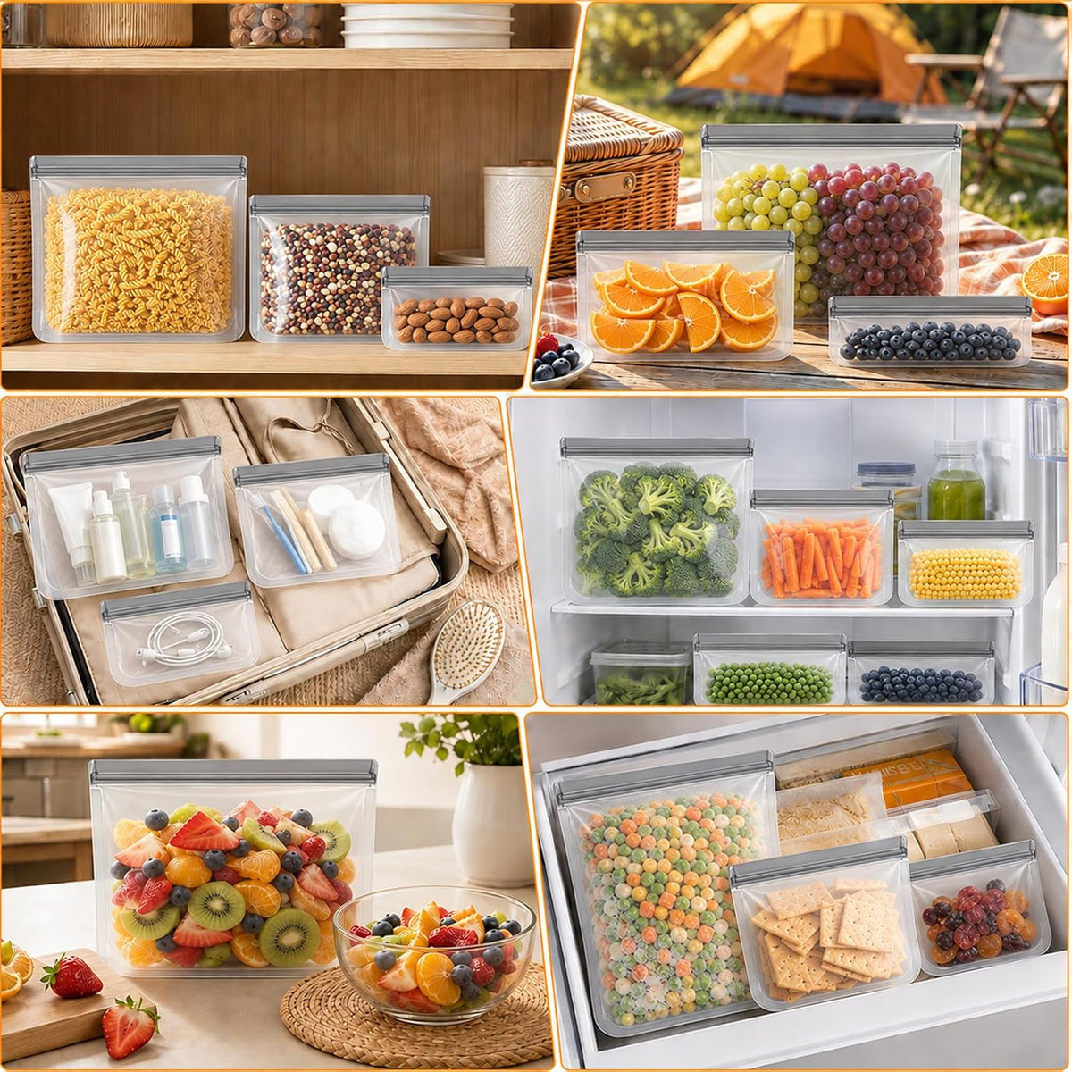 30 Pack Reusable Silicone Food Storage Bags, 4 Size Leak proof Dishwasher Safe Reusable Freezer Bag for Food Storage Containers Lunch Bags for Sandwich, Marinate Meat, Fruit