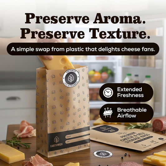 Cheese And Deli Storage 20 Breathable Wax Paper Cheese Storage Bags, Compostable, Biodegradable, and Plastic-Free Paper to Keep Cheese and Charcuterie Fresh, Kitchen Organization 6.25 x 11 inch