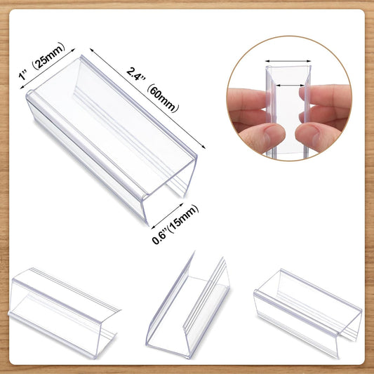 100 Pcs Wood Shelf Label Holders Clear Plastic Price Tag 2.4 in L x 1 in H for Bookshelf Shelves, Wood Shelf Sign and Ticket Holder, Clips On to Shelves 3/4" to 1" Thick