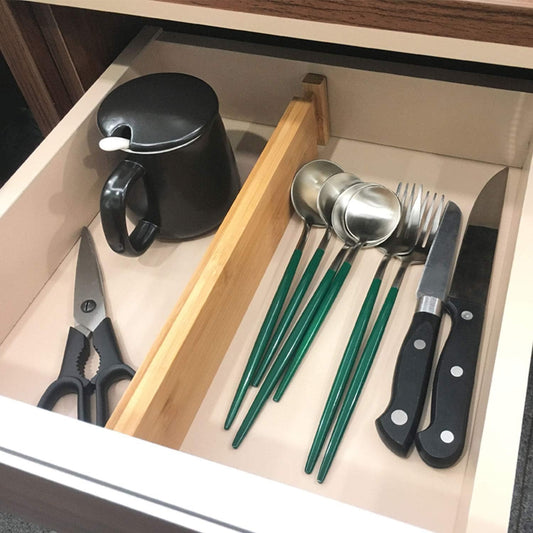 VaeFae Adjustable Bamboo Drawer Dividers, Expandable Drawer Organizer for Kitchen Utensils, Clothes, Bathroom, Office – Fits Drawer Interiors 16.6" to 21.8"