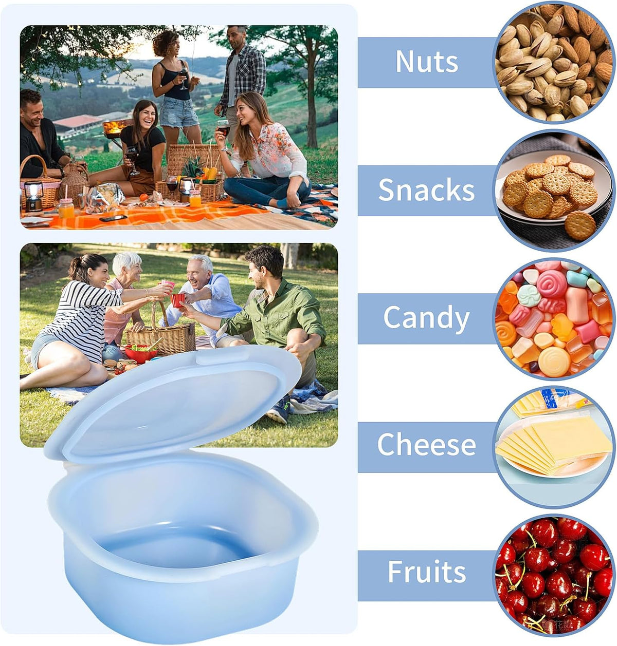 Silicone Cheese Container for Refrigerator, Blue Sliced Cheese Container Holder Cheese Storage Keeper for fridge, Snack Food Storage Container Box, 7oz Bowl with Lid Stackable Dishwash-safe