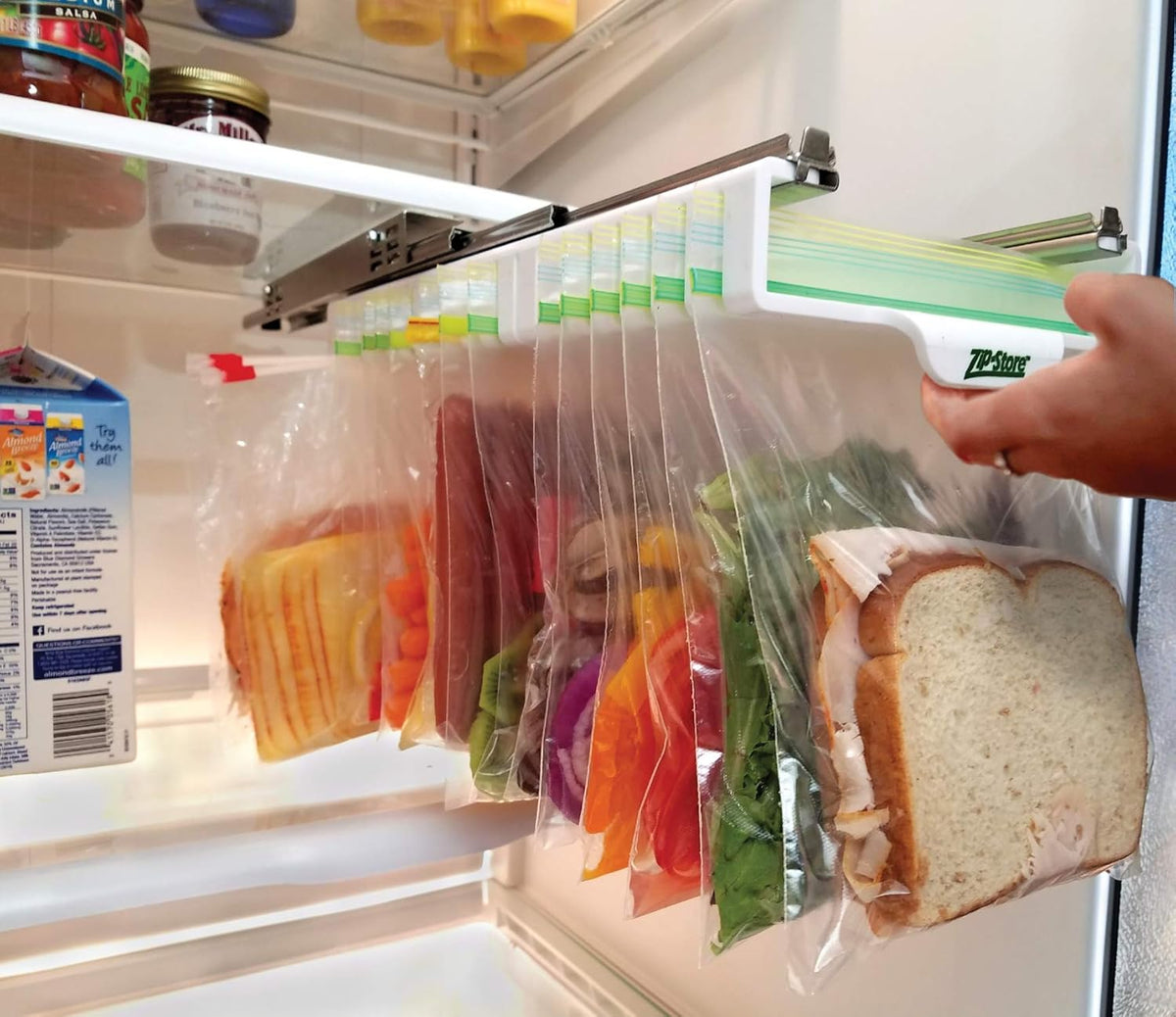 Your Refrigerator Organizer - Zip lock Bags Easy Fridge Organizer - Organizes 10 Bags, Perfect For Leftovers, Easy To See & Install, Access Food, Does not come with Tracks - Door