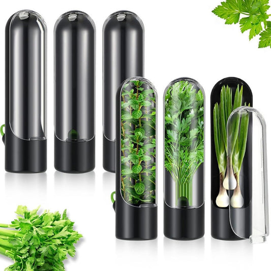 Herb Saver Container BPA-Free Vegetable and Herb Fresh-Keeping Cup with Water Reservoir Case Large Black 4