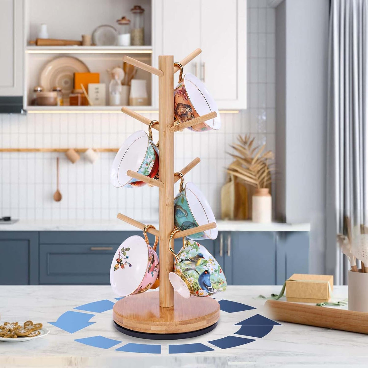 Mug Holder Tree, Upgraded 360° Rotated 8 Hooks Coffee Mug Holders for Counter, Bamboo Mug Rack Stand for Coffee Bar Accessories