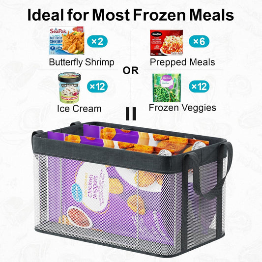 Freezer Organizer Bins - Large Baskets for 5 to 7 Cu.Ft | Fabric and Stainless Steel Frame, Easy Access Handles, Stackable Storage, Sorts Frozen Meat Vegetables Without Digging, Home
