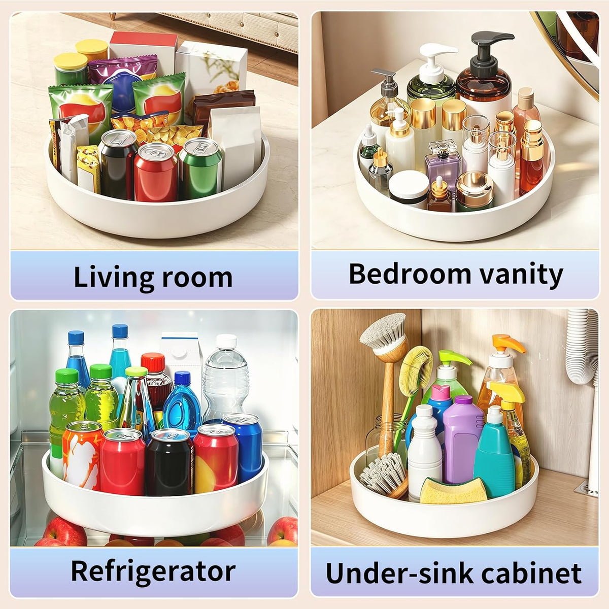 Lazy Susan Organizer Turntable, 11.8" Rotating Spice Rack Organization with Non-Slip Base & Raised Lip, Pantry Organizers and Storage for Cabinet, Kitchen, Bathroom, Countertop, Refrigerator