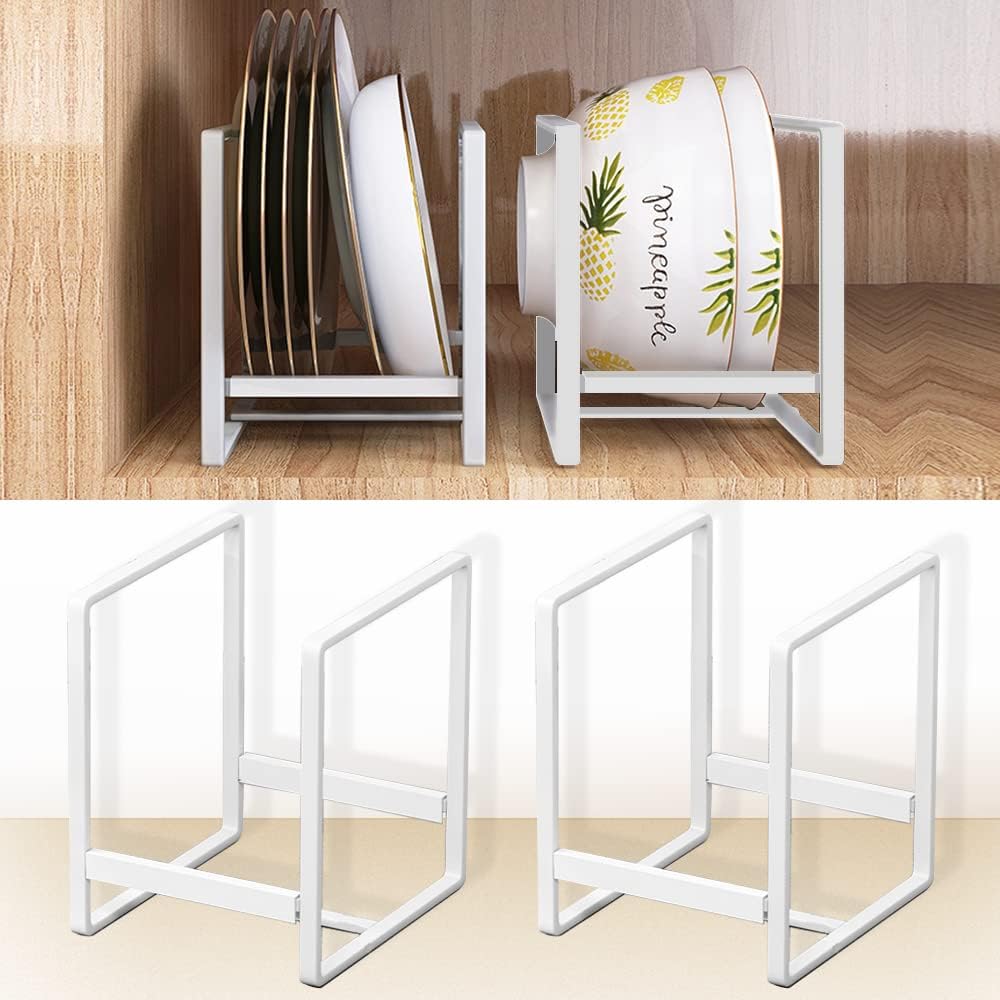 2PCS Plate Holders Organizer, Metal Dish Storage Dying Display Rack for Cabinet, Counter and Cupboard - Black