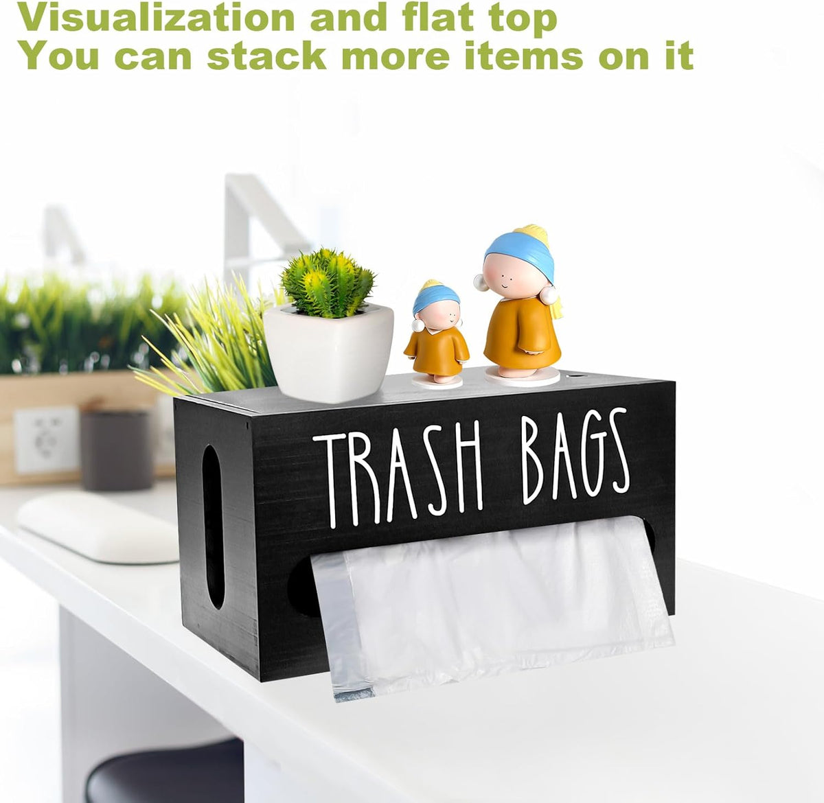 Wooden Trash Bag Dispenser Organizer with Lid for Kitchen,Under Sink Holder | Sturdy Wood Construction, Fits Under Sink or Countertop, Easy Pull-out Dispensing,Decorative Kitchen Accessory
