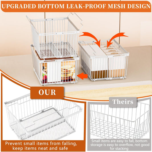 Large Freezer Organizer Bins,Upgraded Bottom Leak-Proof net,Fit 5 to 9 Cu Ft Chest Freezer,4 Pack, Expandable Stackable Chest Freezer Containers with Handle (White-4P)