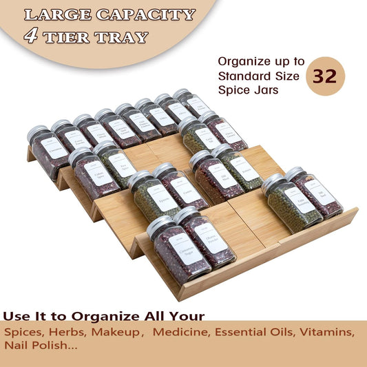 Bamboo Spice Rack Drawer Organizer - 8 Piece Set - 8" or 16" Wide