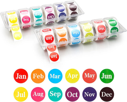 2 Pcs Monthly Label Holder Organizer with 6000 Pcs Round Month Labels Months of The Year Labels Expiration Date Stickers Food Labels Stickers Removable Labels Color Coding Label Stickers