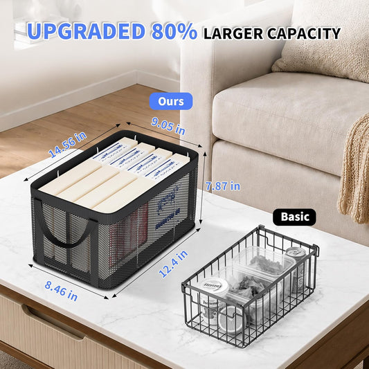 Freezer Organizer Bins, 4 Pack Large Mesh Deep Freezer Organizers with Handles, Stackable Chest Freezer Baskets for 5-7 Cu.Ft Freezers, Black
