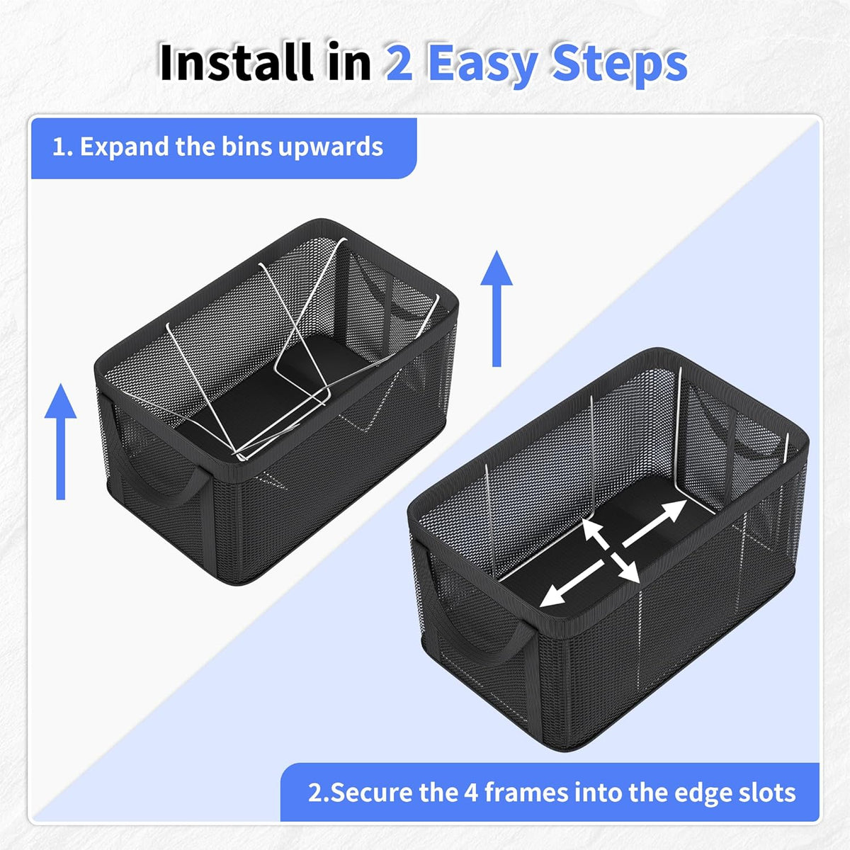 Freezer Organizer Bins, 4 Pack Large Mesh Deep Freezer Organizers with Handles, Stackable Chest Freezer Baskets for 5-7 Cu.Ft Freezers, Black
