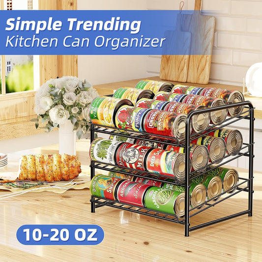 Can Rack Organizer, Stackable Can Storage Dispenser Holds up to 36 Cans for Kitchen Cabinet or Pantry, Black