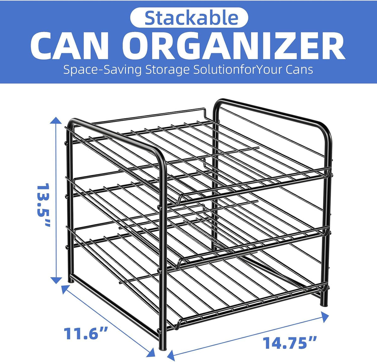 Can Rack Organizer, Stackable Can Storage Dispenser Holds up to 36 Cans for Kitchen Cabinet or Pantry, Black