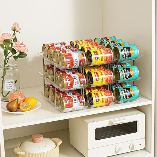 Can Organizer for Pantry, Stacking Can Storage Organizer Pantry, Automatic Rolling Can Rack for Fridge, 3Tire 3 Columns Can Holder for 36 Cans, Canned Goods Organizer
