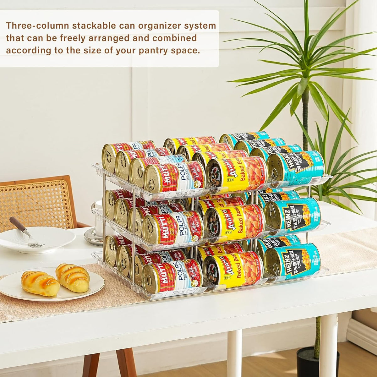 Can Organizer for Pantry, Stacking Can Storage Organizer Pantry, Automatic Rolling Can Rack for Fridge, 3Tire 3 Columns Can Holder for 36 Cans, Canned Goods Organizer