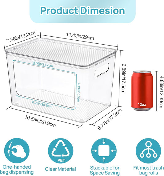 Trash Bag Holder, Stackable Garbage Bag Dispenser for 13/30/33 Gallon Bags, Clear Organizer Bins for Under Kitchen Sink, Laundry Room Organization and Storage