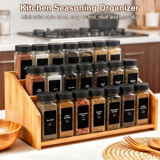24Pcs Spice Jars Containers with Labels,4oz Black Seasoning Bottles with Shaker Lids for Rack, Cabinet, Drawer,Empty Square Condiment Pots (24, Black)