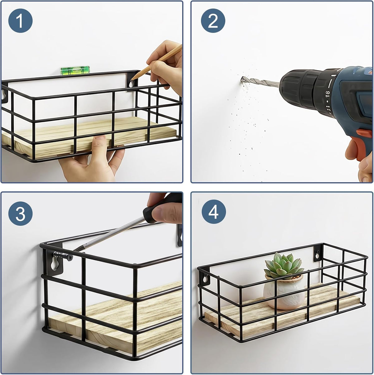 Wire Frame Floating Shelves for Wall Storage 4 Different Sizes
