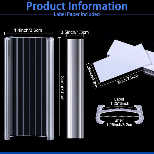 100 Pcs Plastic Wire Shelf Label Holders with 100 Pcs Paper Inserts Wire Rack Label Holder Shelf Tags for Shelving Clips Compatible with 1-1/4 Inch Shelves