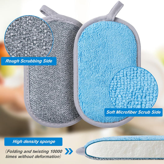 Non Scratch Scrub Sponge-6pack, Dual-Sided Sponges Kitchen(M,Gray-Blue)
